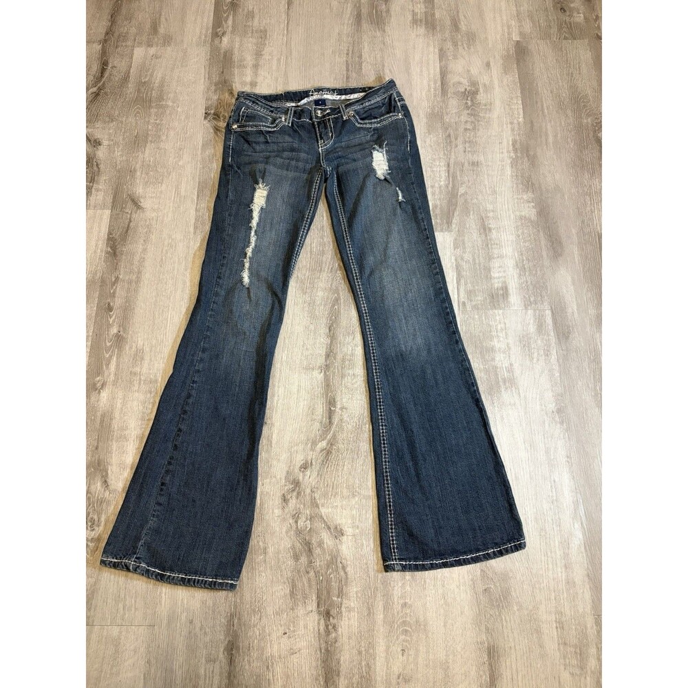 Pre-Owned AMETHYST Blue Denim Distressed Jeans Flare Leg Women's Junior 5